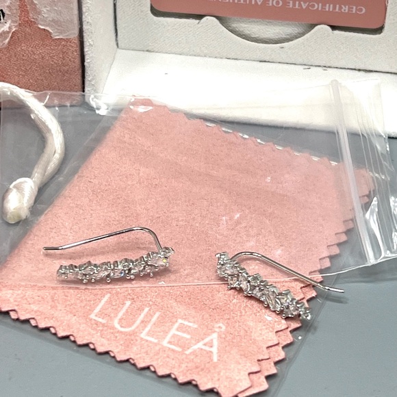 Sterling Silver Rhodium Plated Cubic Zirconia Hook Back Drop Earrings - Picture 2 of 5